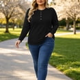 thumbnail image 4 of LEKWK Plus Size Tops for Women Long Sleeve Crew Neck Henley Shirts Fall Winter Relaxed Fit Workout Tops Gym Running Activewear,Size L-5XL, 4 of 6