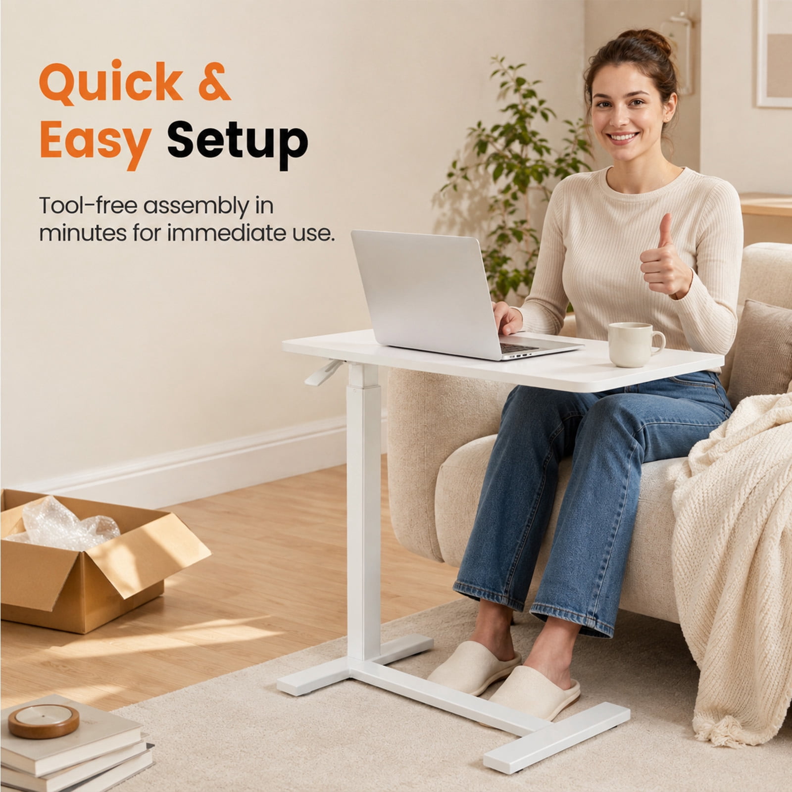 Alvantor Adjustable Bedside Table with Wheels, Rolling Overbed Table, Portable Standing Cart & Laptop Desk for Bed, Couch, Wheelchair