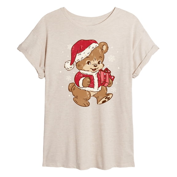 Instant Message - Santa Teddy Bear - Women's Oversized Graphic T-Shirt