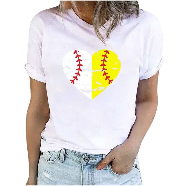 Tunique d'Été Tops for Women 2023 Col Rond Baseball Imprimé Chemisiers à la Mode Décontractée Chemises à Manches Courtes Confortables