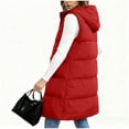 thumbnail image 7 of ZHYou Long Puffer Vest for Women Quilted Hooded Vest Padded Sleeveless Coat Jackets with Pockets,Red,Size:XL, 7 of 7