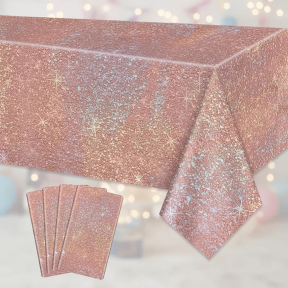 4 Pack Rose Gold Iridescent Glitter Sequin Tablecloths, Pink Shimmer Table Covers for Birthday Bridal Shower Wedding Party Decorations, 51 x 86 Inches