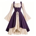 thumbnail image 3 of KICILVS Medieval Costume Women Color Block Off Shoulder Bell Sleeve Corset Overdress Layered Asymmetrical Hem Gown Purple, 3 of 5