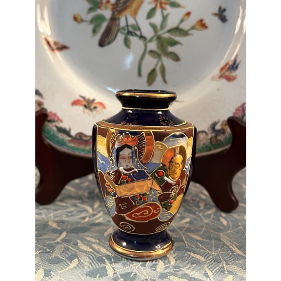 3.75" Vintage Hand Painted Gold Detail Storied Vase