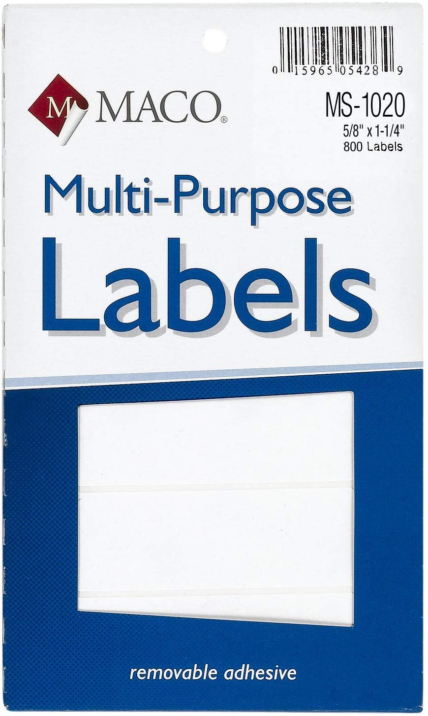 MACO White Rectangular MultiPurpose Labels, 5/8 x 11/4 Inches, 800 Per Box (MS1020)