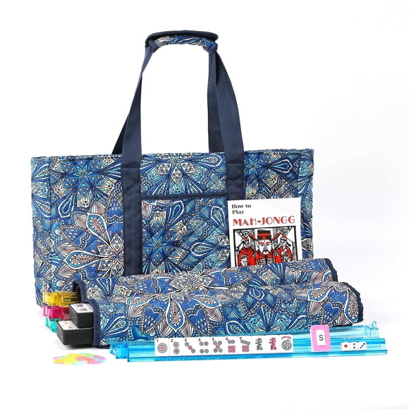 Set de fichas de mahjong Kyerlish de 166 piezas con bolsa de transporte azul