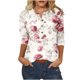 thumbnail image 1 of Tops de Algodón para Mujeres Impreso Botón 3/4 Manga Camiseta Suelta Casual Top para el Hogar Y el Uso Diario, 1 of 4