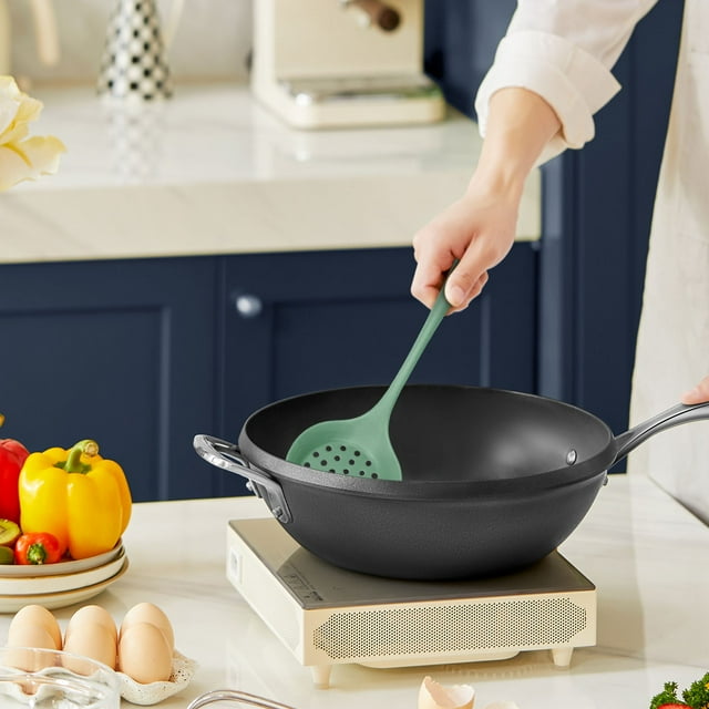 RKSTN A Colander Lightweight Slotted Skimmer Spoon Ladle Long Handle Kitchen Tool Easy Cooking Strainer Utensil 3 Colors Optional Kitchen Gadgets