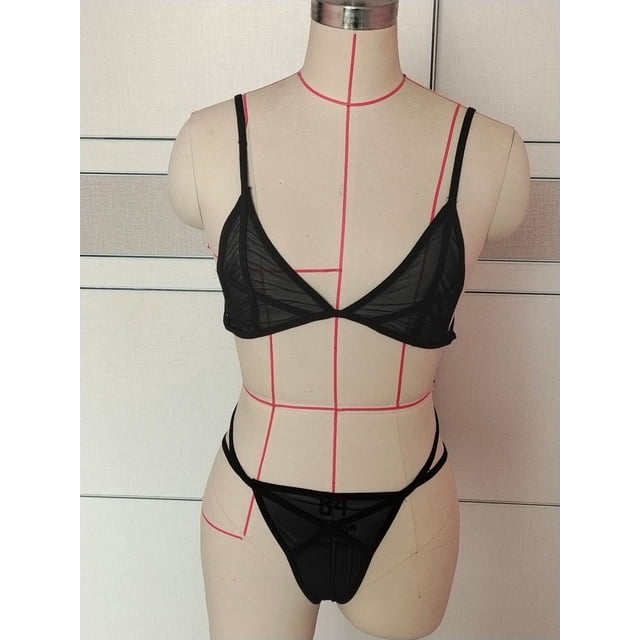 Ropa interior sexy estilo Europa y Estados Unidos, sujetador de malla transparente con tirantes, ropa interior de tres puntos para mujer