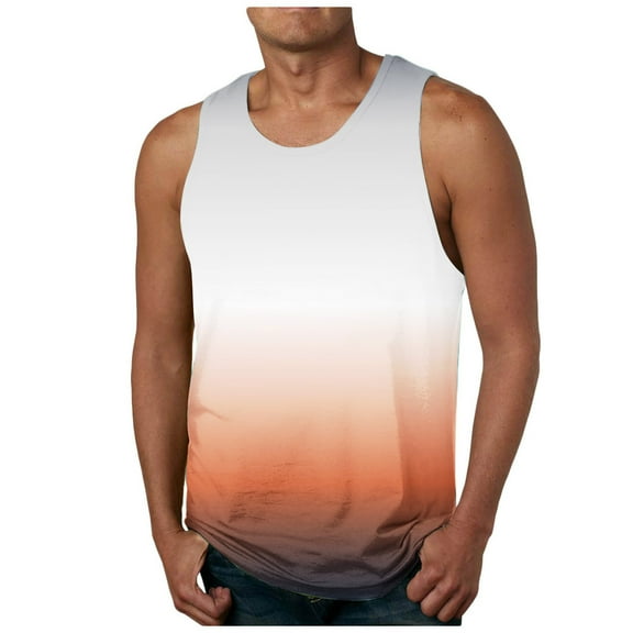 HaoXianJian Plus Size Mens Tank Tops Workout Summer Sports Sleeveless Shirts Gradient Muscle Tanks Crew Neck T-shirt Gym Tank Top Blouse Tee Beach Vacation Undershirts 4X 5X 6X