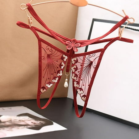 

Homadles Womens Underwear- Stretch See Through Breathable Slim Fit Lace Mid Waisted Sexy Thongs Wine One Size