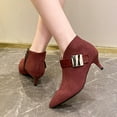 thumbnail image 3 of Kitten Heel Ankle Boots for Women V Cut Pointed Toe Elegant Dressy Party Prom Suede Zipper Short Booties, 3 of 7