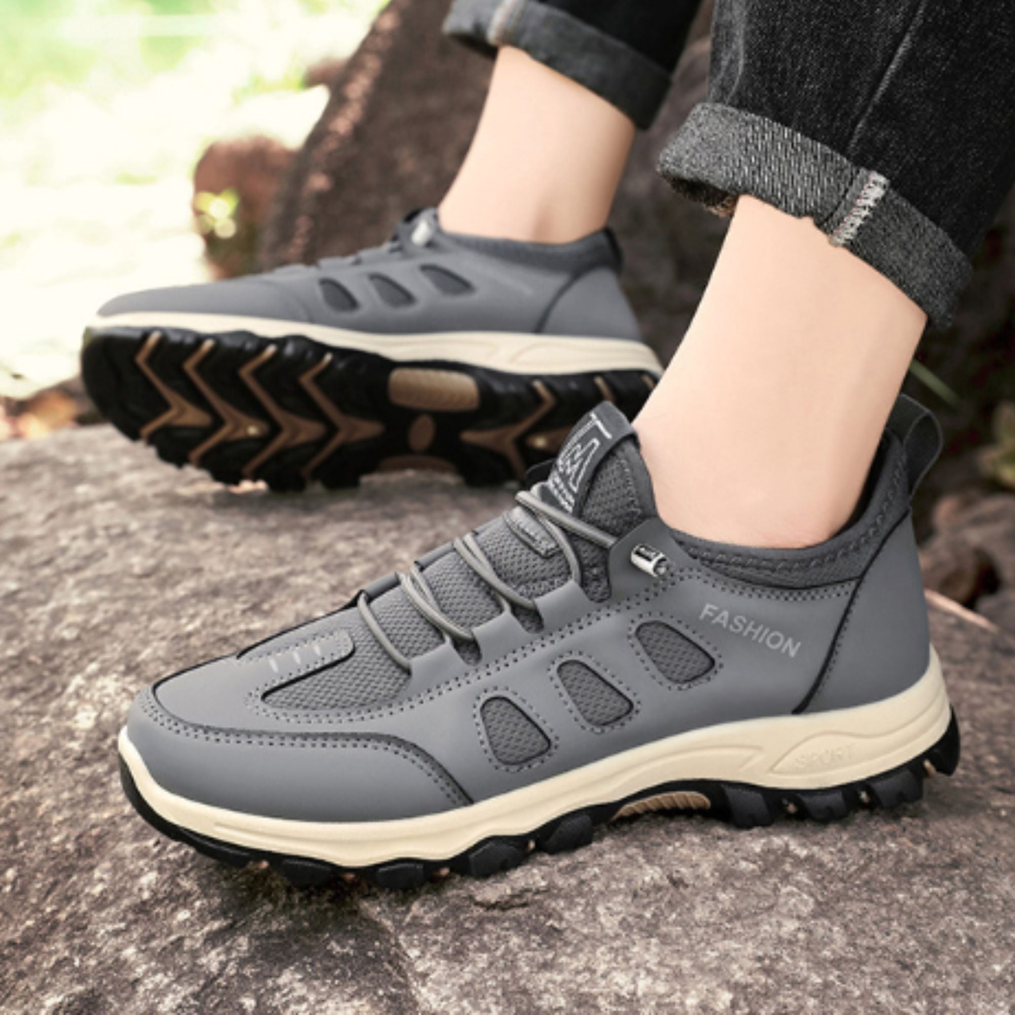 CHICVOMEY Walking Sneakers for Men Breathable Lightweight Slip-On Sneakers Hiking Shoes with Anti-Slip for Running Trekking Outdoor Camping