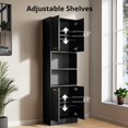 thumbnail image 3 of SAZYY Kitchen Pantry Cabinet, 75" Tall Wood Storage Cabinet with Doors and Shelves, 4 Doors Open Countertop Utility Hutch Cupboard for Dining Room Living Room Bathroom Furniture, Black, 3 of 9