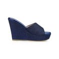 thumbnail image 3 of BLISSFUL STEP Sandales à Talons Compensés à Enfiler à Plateforme Pailletée pour Femmes Bleu Marine 7, 3 of 7