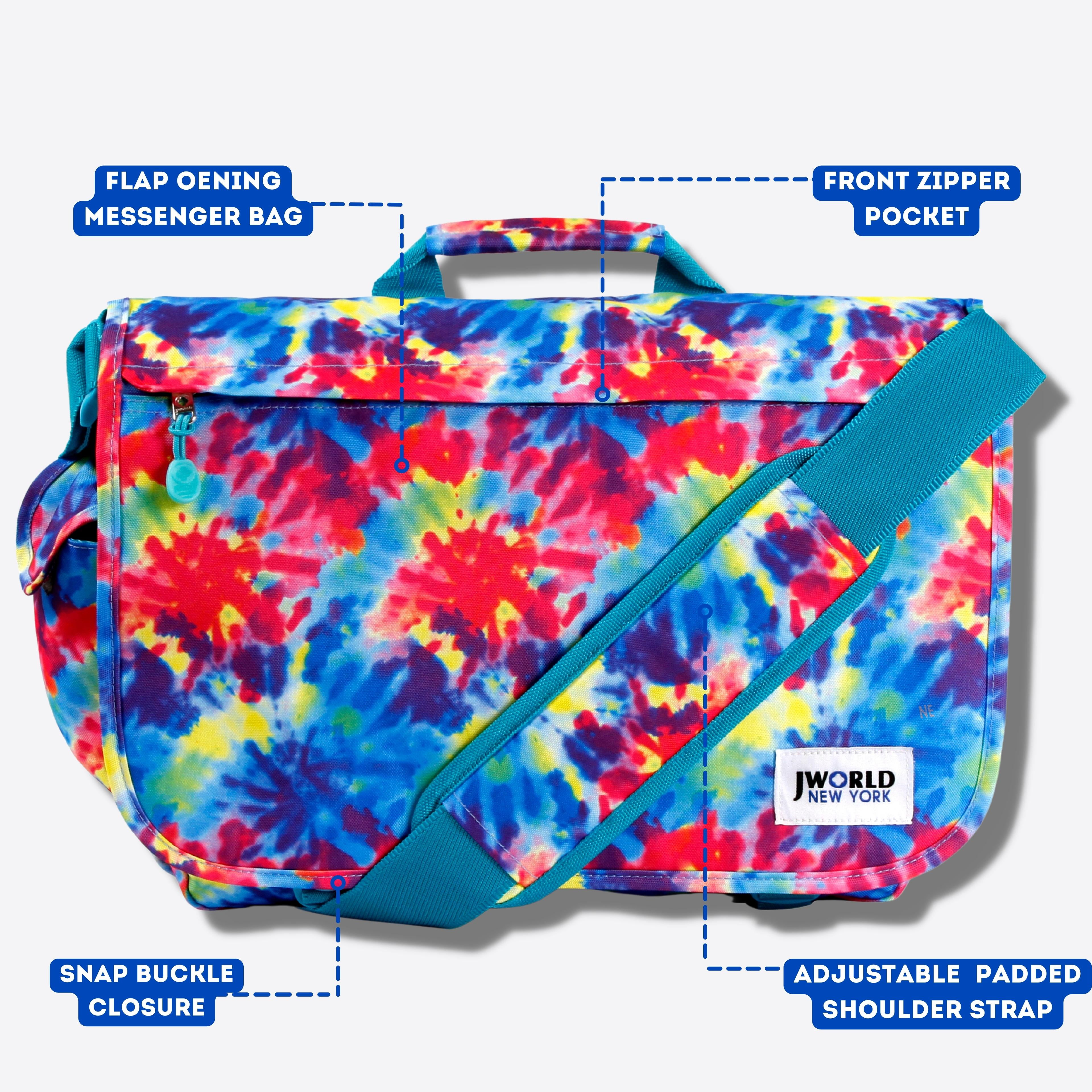 J World Unisex Thomas 16" Messenger Bag With Laptop Sleeve For School And Travel, Tie Dye