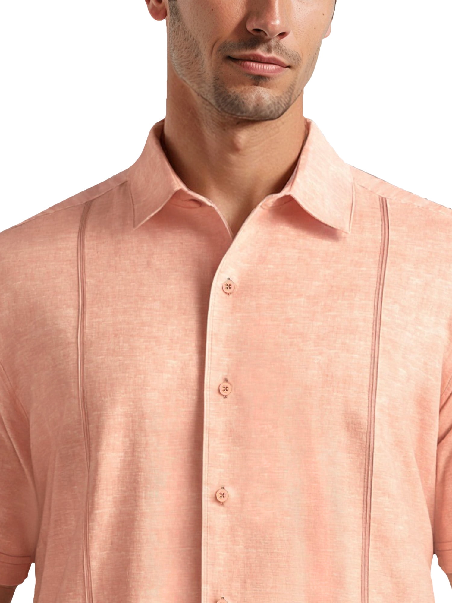 Cafe Luna Men's and Big Men's Short Sleeve Linen-Cotton Tuck Panel Woven Shirt, Sizes S-5XL