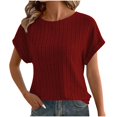 thumbnail image 4 of Sakmal Crew Neck Womens Graphic T Shirts Cap Solid Short Sleeve Knitted Casual Relaxed Fit Womens Summer Tops, 4 of 9