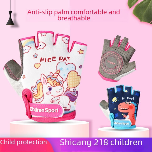 Guantes de medio dedo para niños de 2 a 12 años, guantes de ciclismo para niños, guantes de medio dedo antidesgaste para patinaje sobre ruedas y bicicleta de equilibrio para niñas
