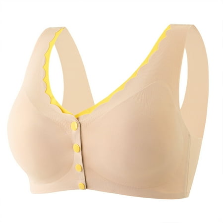 

REORIAFEE Bralettes for Women Bra Plus Size Casual Sexy Front Button Cup Shoulder Strap Underwire Bra Elastic Wirefree Yellow XL