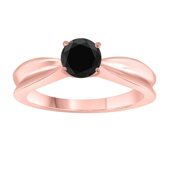 Mauli Jewels Rings for Women 0.50 Carat Black Diamond Solitaire Ring 4-Prong-Setting 10K Solid Rose Gold