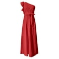 thumbnail image 4 of Siilsaa Women's Summer One Shoulder Ruffle Dress 2024 Sleeveless Empire Waist Boho Flowy Maxi Dresses Red,M, 4 of 5