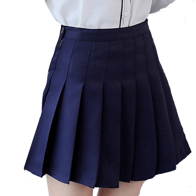 XL A; Azul marino Niñas Mujeres Falda plisada lisa de talle alto Skater Tenis Uniformes escolares Minifalda de una línea con