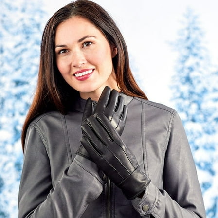 Fleece-Lined Leather Gloves - Ruffle Small