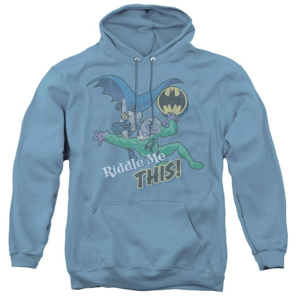 Batman Riddle Me This Adult Pullover Hoodie Sweatshirt Carolina Blue