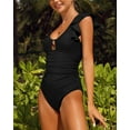 thumbnail image 3 of Attraco Women One Piece Swimsuit Deep V Neck Flounce Ladies Solid Plunging Beachwear Bathing Suit, 3 of 5