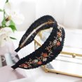 thumbnail image 2 of Embroidered Bohemian Headband for Women - Wide Fabric Hair Hoop with Ethnic Pattern, Padded Structured Headwear, Fashion Hair Accessory for Daily Casual Boho Style Black, 2 of 4