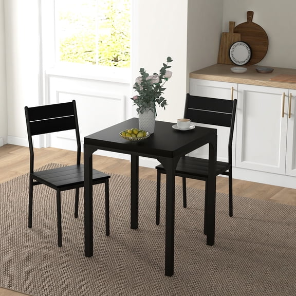 Dining Sets HOMCOM 3 Piece Dining Table Set for 2, Modern Kitchen Table and Chairs, Dining Room Set for Breakfast Nook, Small Space, Apartment, Space Saving, Black,Wooden Dining Sets