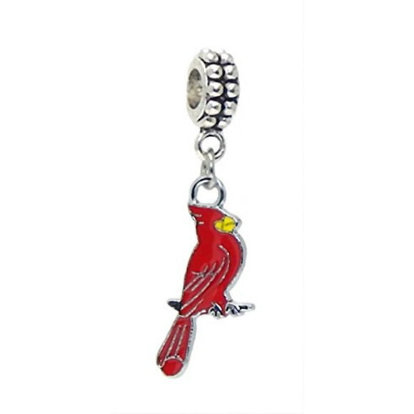 J&M Dangle Red Cardinal Bird Charm Bead for Bracelets