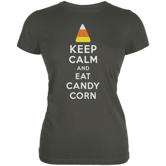 Halloween Keep Calm Candy Corn Asphalt Juniors Soft T-Shirt - Medium
