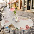 thumbnail image 4 of World Map Fitted Tablecloth with Elastic Edged, Round Table Cloth for Dining Table, Farmhouse Famous Building Tourism Bridge Waterproof Oil Proof Table Cover for Indoor Outdoor 36"-44", 4 of 8
