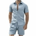 thumbnail image 3 of Chemise à Manches Courtes Décontractée pour Hommes avec Col à Revers et Short à Cordon de Serrage, Ensemble 2 Pcs pour Course, Entraînement Physique, Exercice, Gym, Entraînement, Vacances en Plein Air, Usage Quotidien / IhhxPro, Bleu Ciel G, 3 of 9