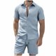 thumbnail image 2 of Ceisia Men's Slim Fit Jacquard 2-Piece Set Short Sleeve Button-Down Shirt with Elastic Waist Drawstring Shorts Gifts, 2 of 9