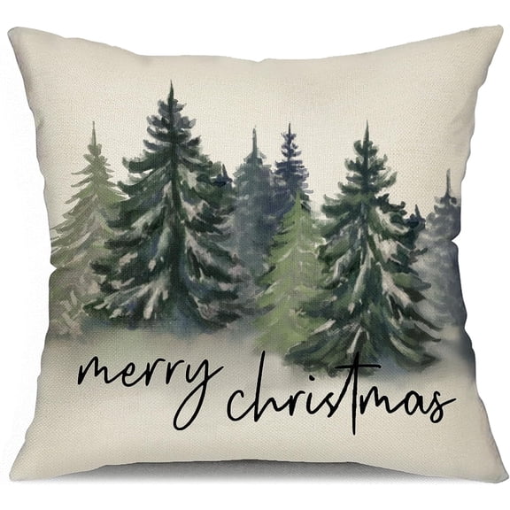 Christmas Pillow Covers 18x18 Christmas Decorations Watercolor Blue Green Christmas Tree Rustic Style Nature Forest Print Decorative Throw Pillows Winter Christmas Decor