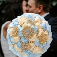 thumbnail image 5 of Bridal Brooch Bouquet with Rhinestones - Gold and Blue Satin Rose Wedding Bouquet for Bride, Bridesmaids, Quinceanera, Toss Ceremony and Special Occasions, 5 of 6