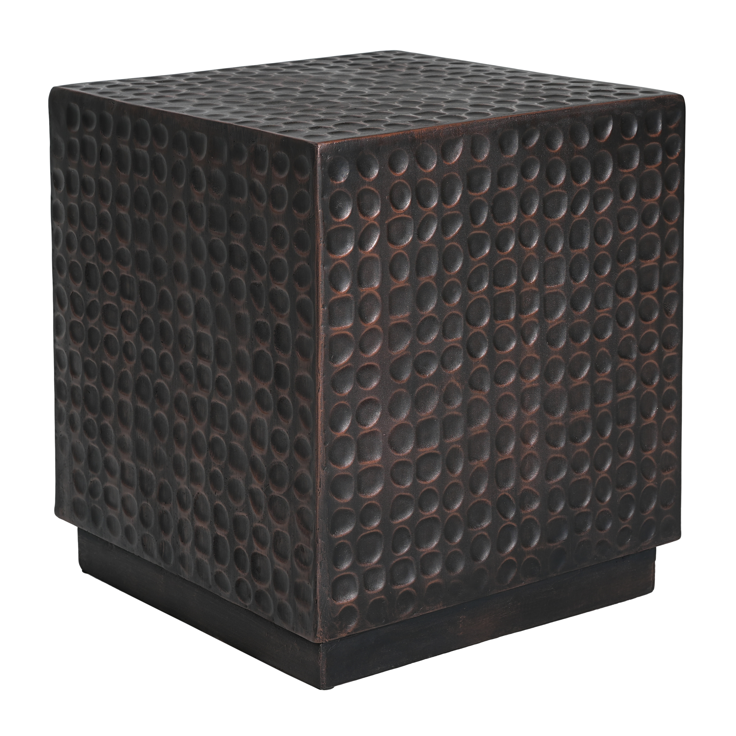 Cube Fluted Side Table, Outdoor Patio End Coffee Table for Garden Backyard, Antique Copper