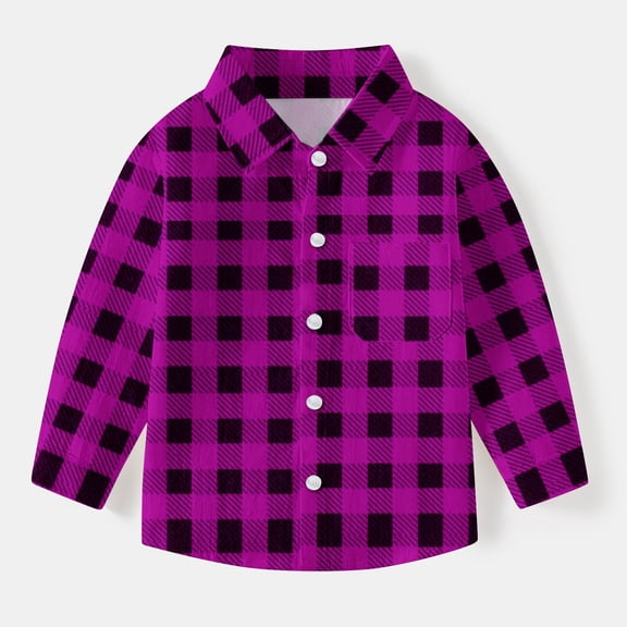 HOMADLES Boys Shirts Long Sleeve Lapel Plaid Button Down Shirts for Boy Campus style, Uniform Shirt Purple 6 Months