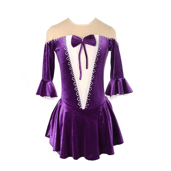 LIUHUO Custom Figure Skating Dress Girls Women Purple Velvet Material Diamond Bow Decoration Princess style Design