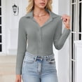 thumbnail image 3 of Womens Button Down Blouse Fitted Stretch Long Sleeve Notch Collar Office Work Dress Shirts Business Casual Top (M, Gray), 3 of 7
