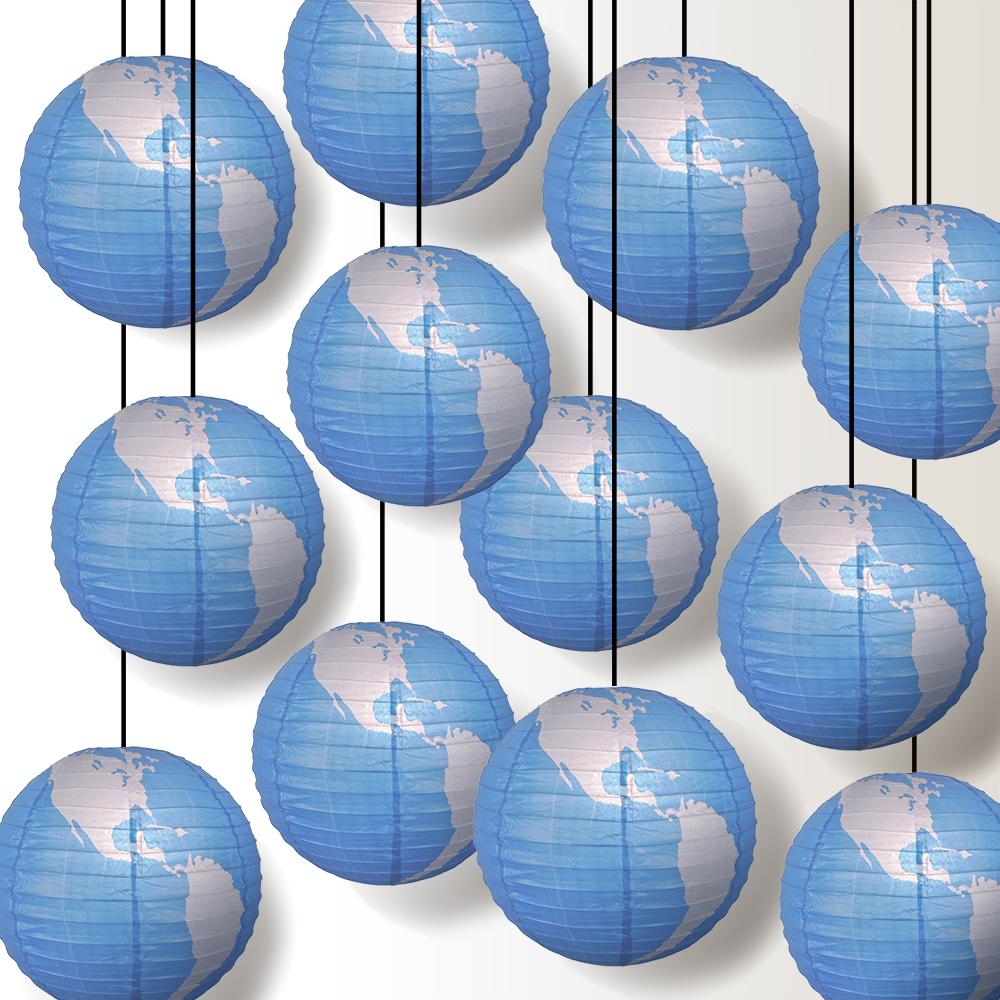 Quasimoon 12 PACK 16" World Earth Globe Paper Lantern, Hanging Party