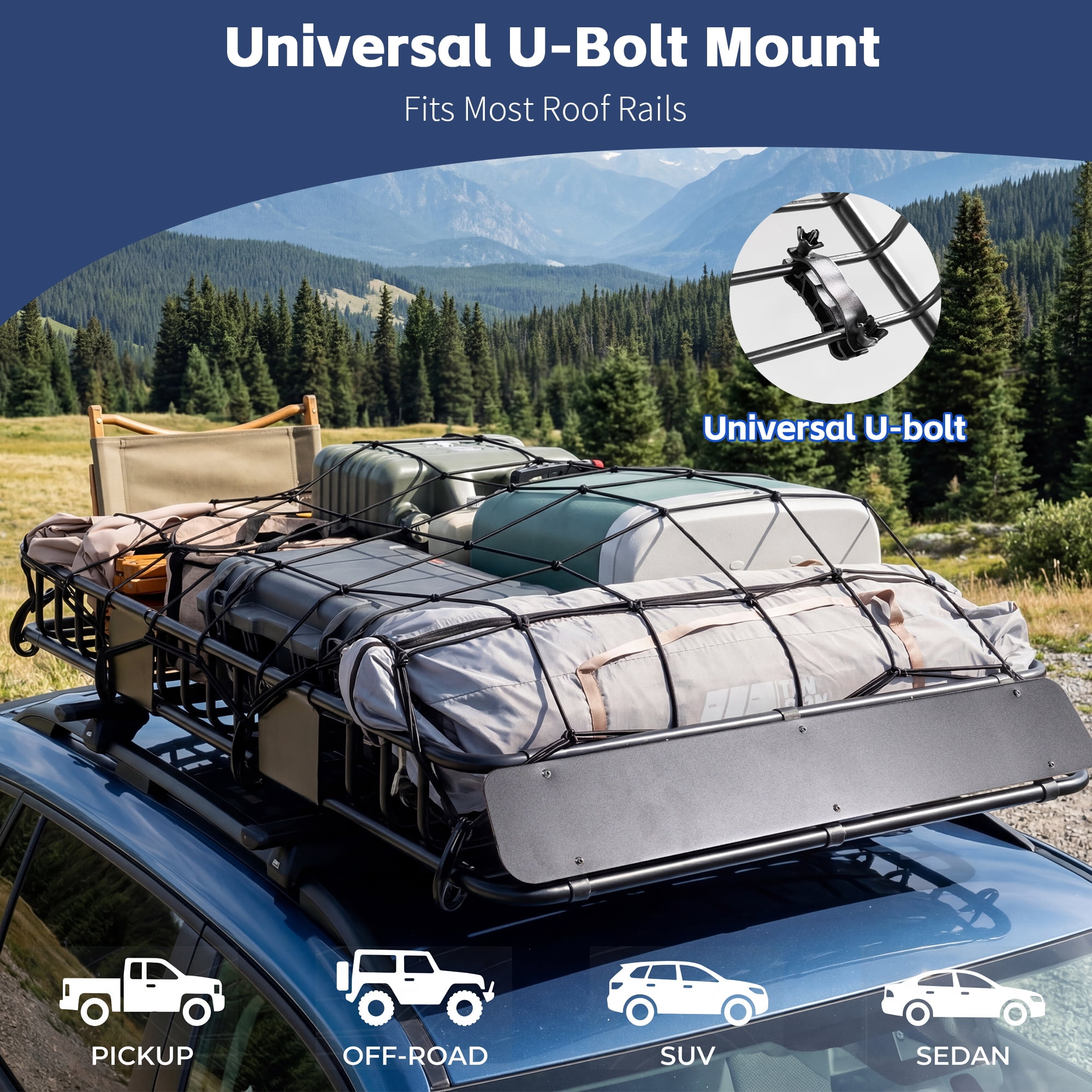 Roof Rack Basket Rooftop Steel Roof Rack, Cargo Carrier with 250 Lbs Capacity, Extension Black Car Top Luggage Holder 64"x 39" Universal for SUV/ Wagon / Seden