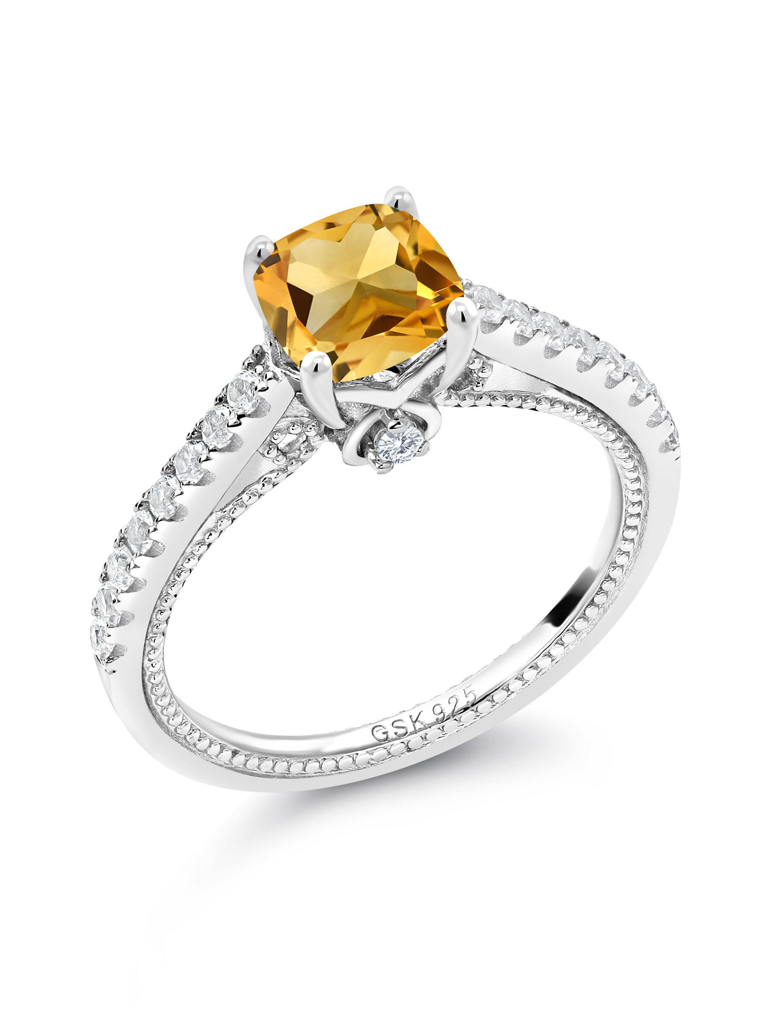 925 Sterling Silver 4 ct Genuine Citrine Gemstone 3 Stone Wedding Bridal Ring 