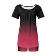 thumbnail image 6 of IROINNID 2PC Pajamas Set for Women Loose Short Sleeve Shirts with Comfy Shorts Gradient Sleepwear Pajamas Sets,Burgundy, 6 of 7
