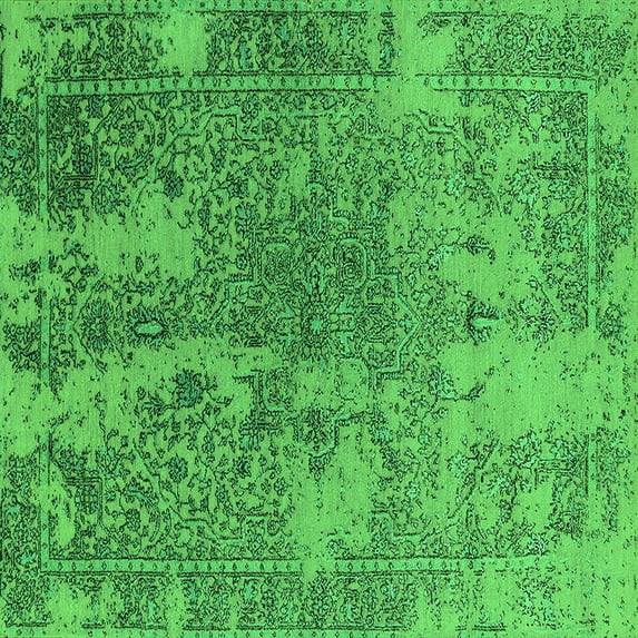 Ahgly Company Indoor Square Oriental Green Industrial Area Rugs, 7' Square