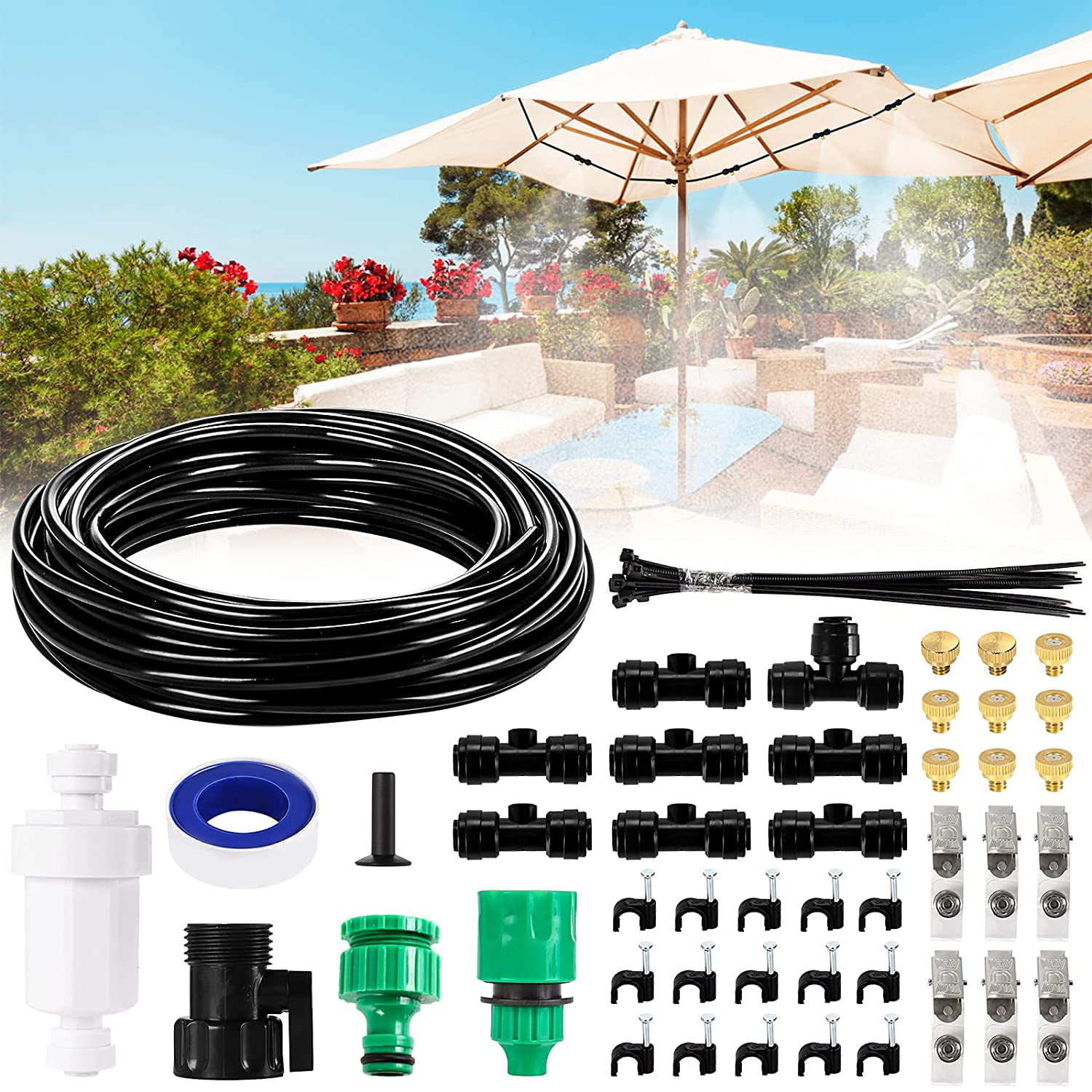 26.2FT 8M Outdoor Misting Cooling System Plants Irrigation Patio 11 Brass Nozzle 