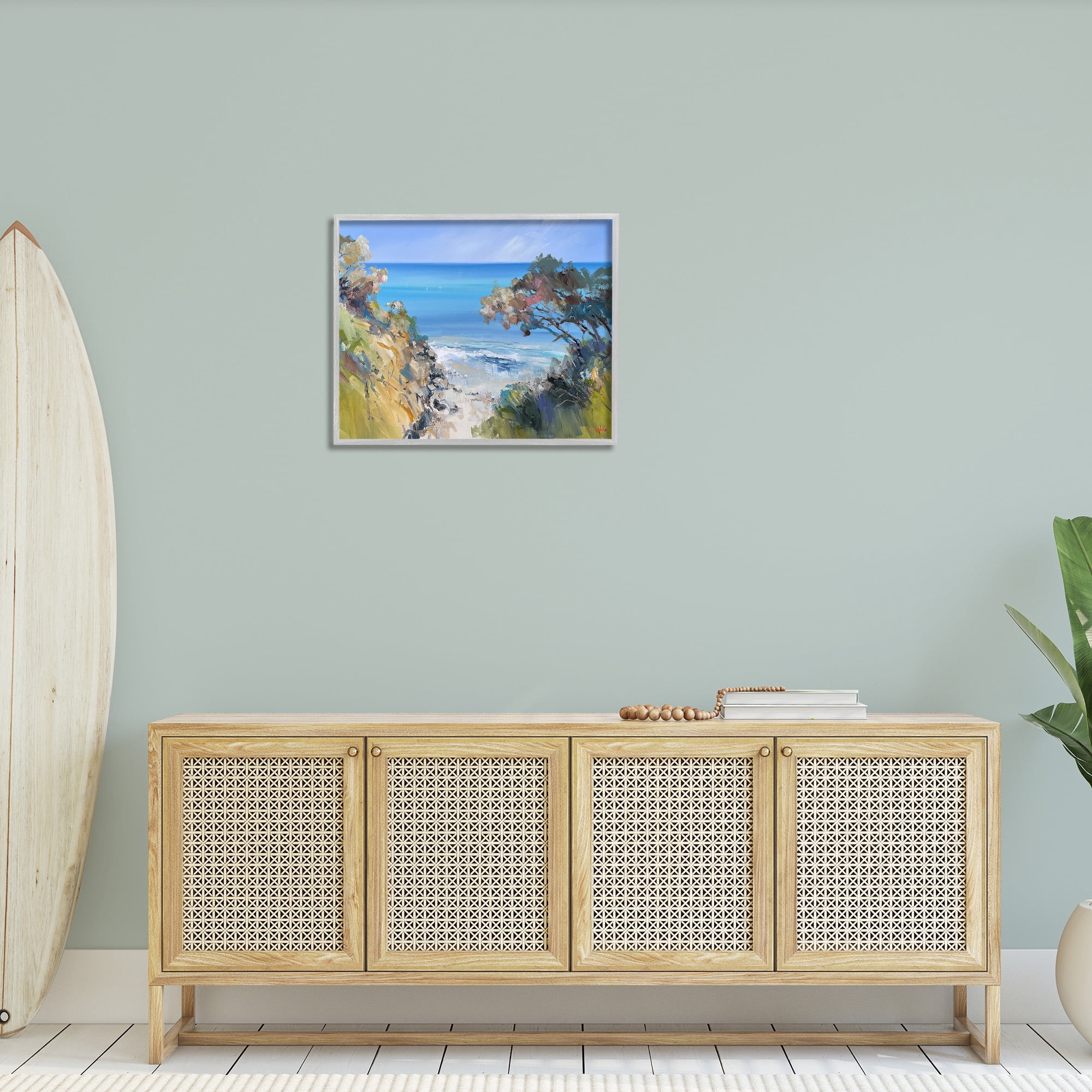 Stupell Industries Beach Cliffs Abstraction Landscape Painting Gray Framed Art Print Wall Art, 30 x 24